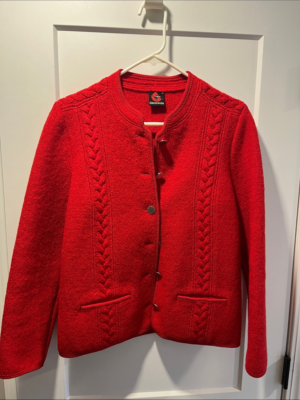 Giesswein Red Cable-Knit Wool Cardigan Jacket